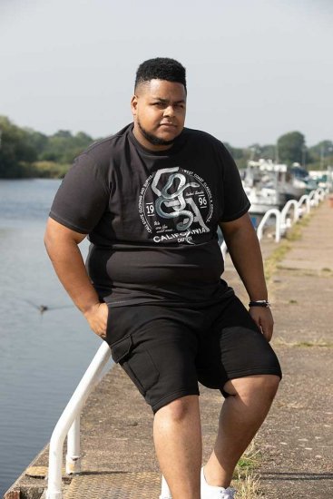 D555 CORTEX California Snake Printed Crew Neck T-Shirt Washed Black - Tricouri - Tricouri Bărbați Mărimi Mari