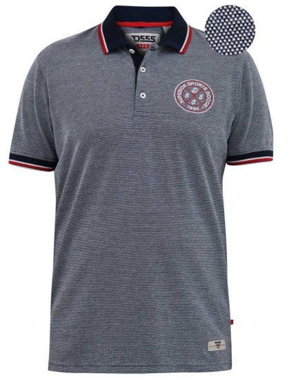 D555 KEMSTON Birds Eye Pique Polo Navy/White - Tricouri polo - Tricouri Polo Bărbați Mărimi Mari