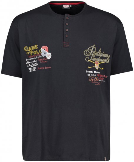 Adamo Dundee Printed Serafino T-shirt Black - Tricouri - Tricouri Bărbați Mărimi Mari