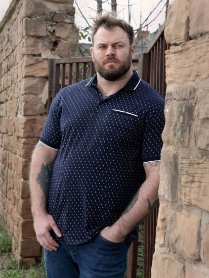 D555 Reid AOP Polo With Jacquard Collar, Pocket And Cuffs Albastru marin - Tricouri polo - Tricouri Polo Bărbați Mărimi Mari