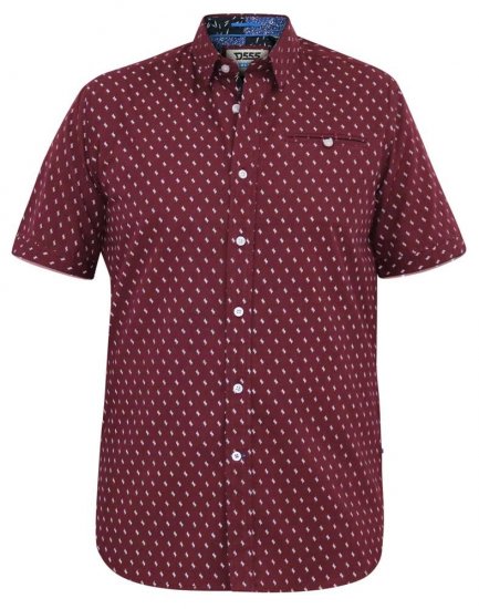D555 DUNSTABLE S/S Micro AO Print Shirt Burgundy - Cămăși - Cămăși Bărbați Mărimi Mari