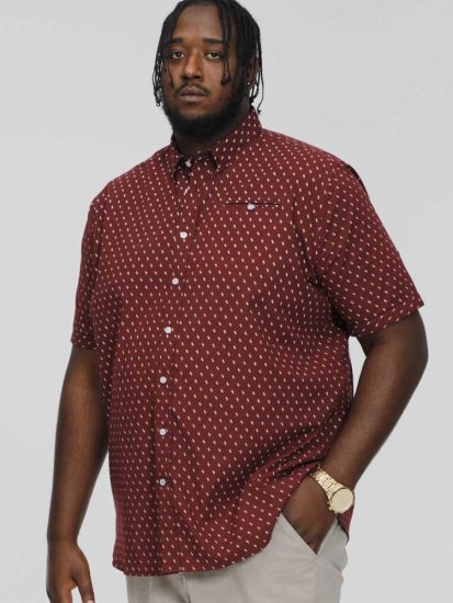 D555 DUNSTABLE S/S Micro AO Print Shirt Burgundy - Cămăși - Cămăși Bărbați Mărimi Mari