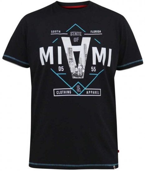 D555 BINGHAM State Of Miami Printed Crew Neck T-Shirt Black - Tricouri - Tricouri Bărbați Mărimi Mari