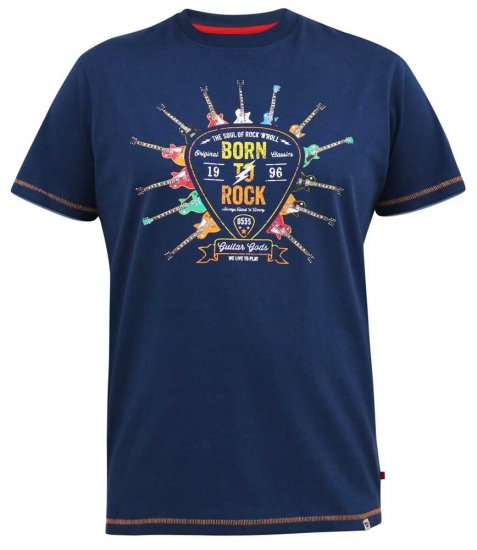 D555 COLIN Born To Rock Printed Crew Neck T-Shirt French Navy - Tricouri - Tricouri Bărbați Mărimi Mari