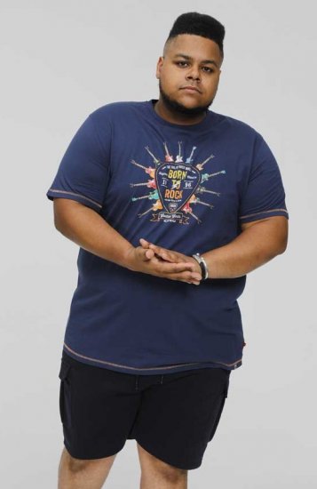 D555 COLIN Born To Rock Printed Crew Neck T-Shirt French Navy - Tricouri - Tricouri Bărbați Mărimi Mari