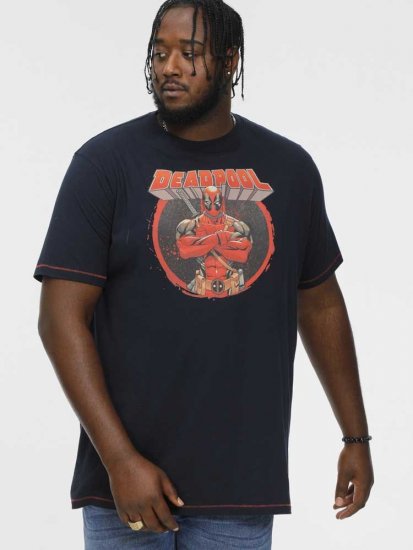 D555 WADE Official Deadpool Printed T-Shirt Dark Navy - Tricouri - Tricouri Bărbați Mărimi Mari