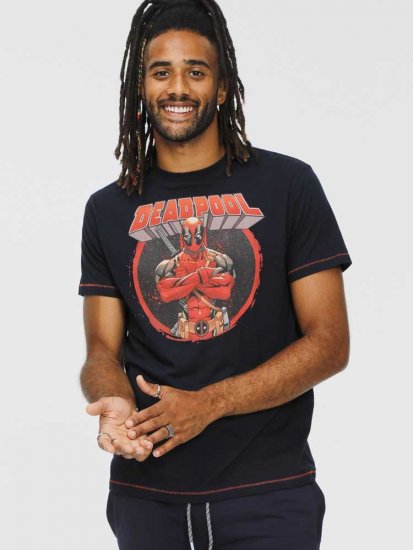 D555 WADE Official Deadpool Printed T-Shirt Dark Navy - Tricouri - Tricouri Bărbați Mărimi Mari