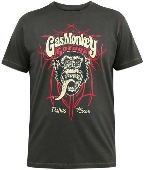 D555 DALLAS Official Gas Monkey Printed Crew Neck T-Shirt Khaki - Tricouri - Tricouri Bărbați Mărimi Mari