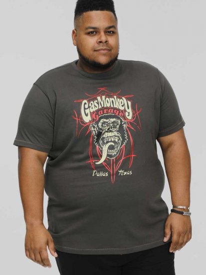 D555 DALLAS Official Gas Monkey Printed Crew Neck T-Shirt Khaki - Tricouri - Tricouri Bărbați Mărimi Mari