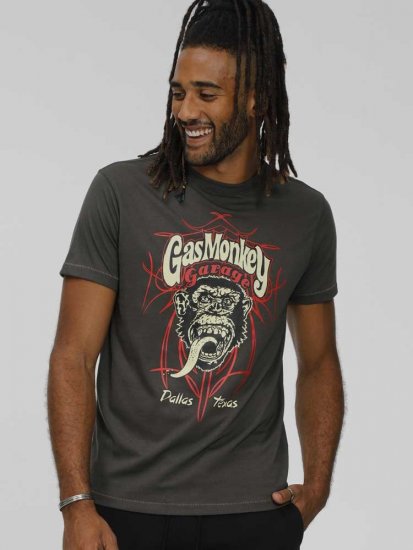 D555 DALLAS Official Gas Monkey Printed Crew Neck T-Shirt Khaki - Tricouri - Tricouri Bărbați Mărimi Mari