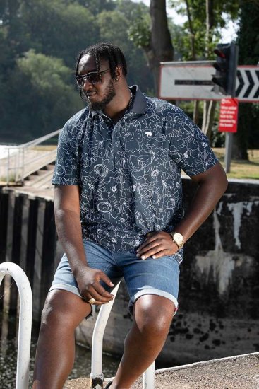 D555 ROLAND Printed Polo Shirt Navy - Tricouri polo - Tricouri Polo Bărbați Mărimi Mari