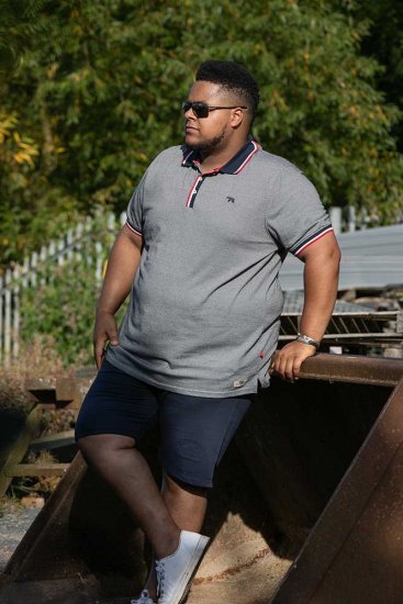 D555 BAYTON 2 Fine Stripe Jersey Polo Grey - Tricouri polo - Tricouri Polo Bărbați Mărimi Mari