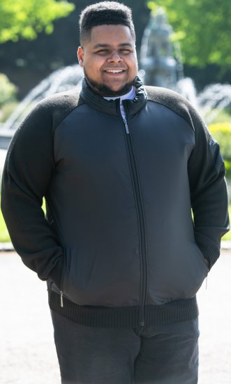 D555 MARSDEN Hybrid Knitted Jacket With Bonded Fleece Lining Black - Geci - Geci Bărbați Mărimi Mari