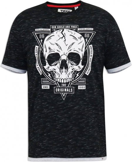 D555 DARREN Skull Printed T-Shirt With Double Layer On Hem & Cuff Black Reno - Tricouri - Tricouri Bărbați Mărimi Mari
