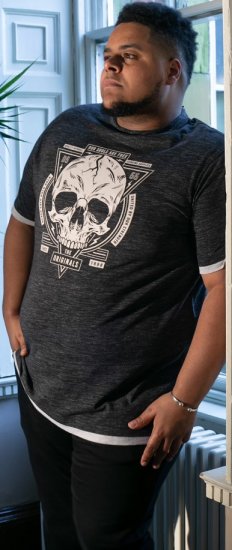 D555 DARREN Skull Printed T-Shirt With Double Layer On Hem & Cuff Black Reno - Tricouri - Tricouri Bărbați Mărimi Mari