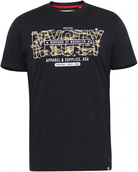 D555 EDWALTON NYCTY Camo Printed Crew Neck T-Shirt Washed Black - Tricouri - Tricouri Bărbați Mărimi Mari