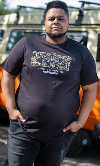 D555 EDWALTON NYCTY Camo Printed Crew Neck T-Shirt Washed Black - Tricouri - Tricouri Bărbați Mărimi Mari