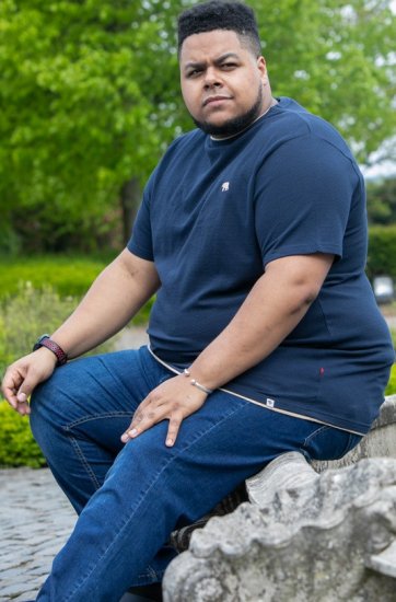 D555 SANDFORD Double Layer On Neck Ribs And Hem Waffle Textured T-Shirt Navy - Tricouri - Tricouri Bărbați Mărimi Mari