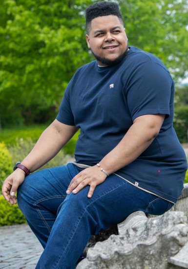 D555 SANDFORD Double Layer On Neck Ribs And Hem Waffle Textured T-Shirt Navy - Tricouri - Tricouri Bărbați Mărimi Mari