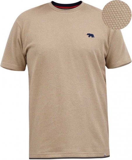 D555 SANDFORD Double Layer On Neck Ribs And Hem Waffle Textured T-Shirt Beige - Tricouri - Tricouri Bărbați Mărimi Mari