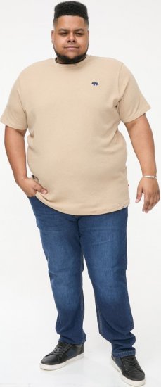 D555 SANDFORD Double Layer On Neck Ribs And Hem Waffle Textured T-Shirt Beige - Tricouri - Tricouri Bărbați Mărimi Mari