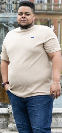 D555 SANDFORD Double Layer On Neck Ribs And Hem Waffle Textured T-Shirt Beige - Tricouri - Tricouri Bărbați Mărimi Mari