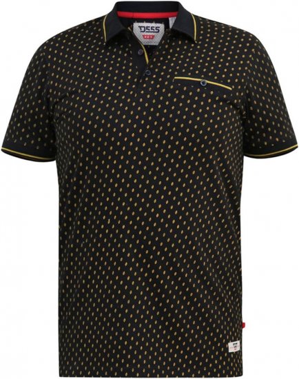 D555 RAUL AOP Jersey Polo With Jacquard Collar, Ribs And Chest Pocket Black - Tricouri polo - Tricouri Polo Bărbați Mărimi Mari