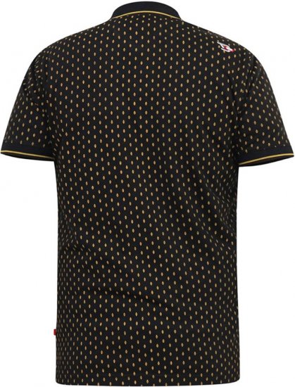D555 RAUL AOP Jersey Polo With Jacquard Collar, Ribs And Chest Pocket Black - Tricouri polo - Tricouri Polo Bărbați Mărimi Mari