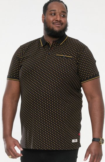 D555 RAUL AOP Jersey Polo With Jacquard Collar, Ribs And Chest Pocket Black - Tricouri polo - Tricouri Polo Bărbați Mărimi Mari