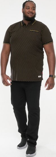 D555 RAUL AOP Jersey Polo With Jacquard Collar, Ribs And Chest Pocket Black - Tricouri polo - Tricouri Polo Bărbați Mărimi Mari