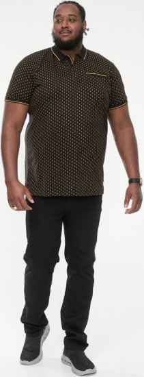 D555 RAUL AOP Jersey Polo With Jacquard Collar, Ribs And Chest Pocket Black - Tricouri polo - Tricouri Polo Bărbați Mărimi Mari