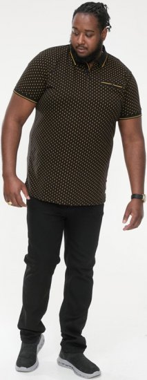 D555 RAUL AOP Jersey Polo With Jacquard Collar, Ribs And Chest Pocket Black - Tricouri polo - Tricouri Polo Bărbați Mărimi Mari