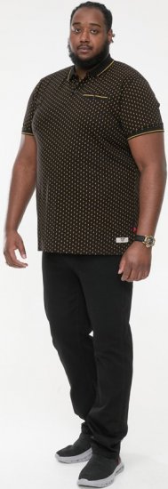 D555 RAUL AOP Jersey Polo With Jacquard Collar, Ribs And Chest Pocket Black - Tricouri polo - Tricouri Polo Bărbați Mărimi Mari