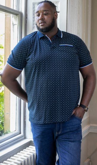 D555 OAKLEY AOP Jersey Polo With Jacquard Collar, Ribs And Chest Pocket Navy - Tricouri polo - Tricouri Polo Bărbați Mărimi Mari
