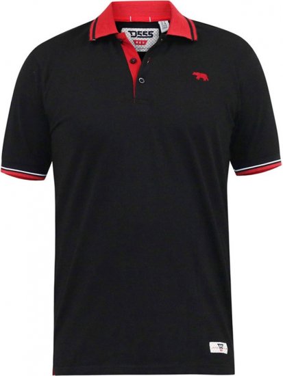 D555 CHESTER Pique Polo With Red Collar With Tipping Detail And Chest Embroidery Black - Tricouri polo - Tricouri Polo Bărbați Mărimi Mari