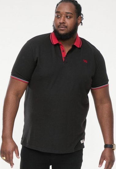 D555 CHESTER Pique Polo With Red Collar With Tipping Detail And Chest Embroidery Black - Tricouri polo - Tricouri Polo Bărbați Mărimi Mari