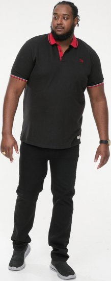 D555 CHESTER Pique Polo With Red Collar With Tipping Detail And Chest Embroidery Black - Tricouri polo - Tricouri Polo Bărbați Mărimi Mari