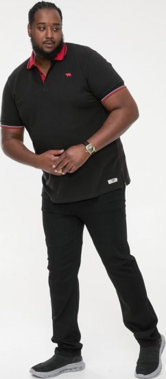 D555 CHESTER Pique Polo With Red Collar With Tipping Detail And Chest Embroidery Black - Tricouri polo - Tricouri Polo Bărbați Mărimi Mari