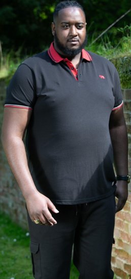 D555 CHESTER Pique Polo With Red Collar With Tipping Detail And Chest Embroidery Black - Tricouri polo - Tricouri Polo Bărbați Mărimi Mari