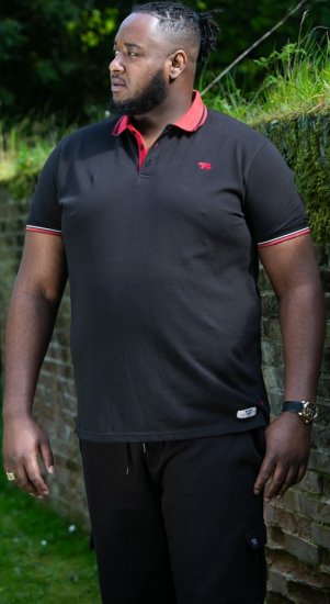D555 CHESTER Pique Polo With Red Collar With Tipping Detail And Chest Embroidery Black - Tricouri polo - Tricouri Polo Bărbați Mărimi Mari
