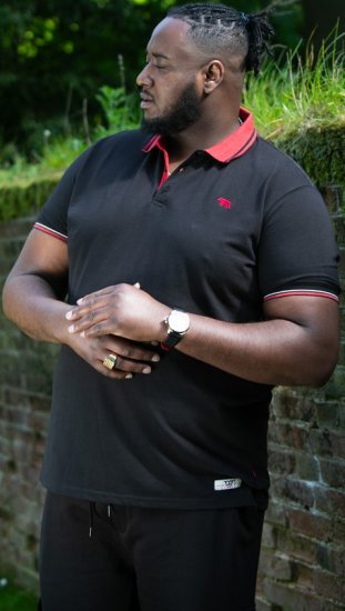 D555 CHESTER Pique Polo With Red Collar With Tipping Detail And Chest Embroidery Black - Tricouri polo - Tricouri Polo Bărbați Mărimi Mari
