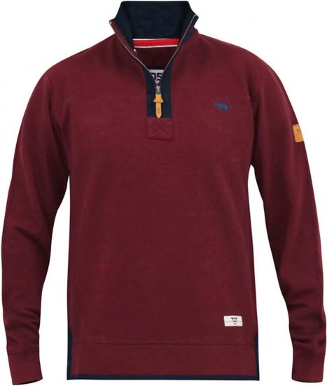 D555 HIRALDO Quarter Neck Pique Fleece Sweatshirt With Chest Embroidery Red - Pulovere & hanorace - Pulovere & Hanorace Bărbați Mărimi Mari