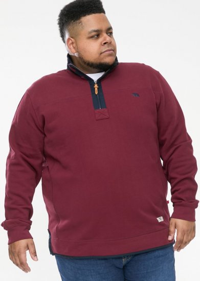 D555 HIRALDO Quarter Neck Pique Fleece Sweatshirt With Chest Embroidery Red - Pulovere & hanorace - Pulovere & Hanorace Bărbați Mărimi Mari