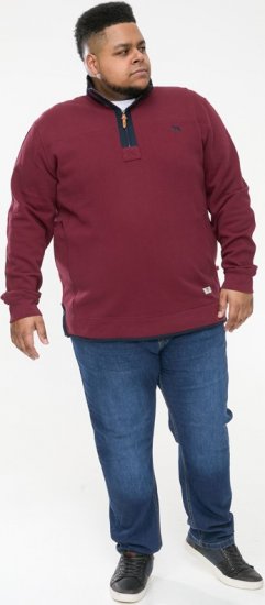 D555 HIRALDO Quarter Neck Pique Fleece Sweatshirt With Chest Embroidery Red - Pulovere & hanorace - Pulovere & Hanorace Bărbați Mărimi Mari