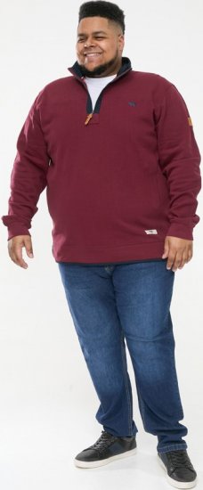 D555 HIRALDO Quarter Neck Pique Fleece Sweatshirt With Chest Embroidery Red - Pulovere & hanorace - Pulovere & Hanorace Bărbați Mărimi Mari