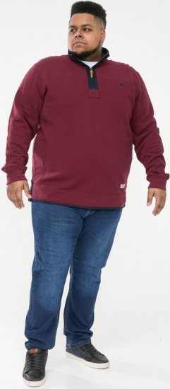 D555 HIRALDO Quarter Neck Pique Fleece Sweatshirt With Chest Embroidery Red - Pulovere & hanorace - Pulovere & Hanorace Bărbați Mărimi Mari