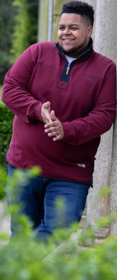D555 HIRALDO Quarter Neck Pique Fleece Sweatshirt With Chest Embroidery Red - Pulovere & hanorace - Pulovere & Hanorace Bărbați Mărimi Mari