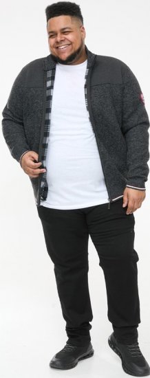 D555 ABERDARE Knitted Zip Through Sweater With Bonded Check Lining Charcoal Marl - Pulovere & hanorace - Pulovere & Hanorace Bărbați Mărimi Mari