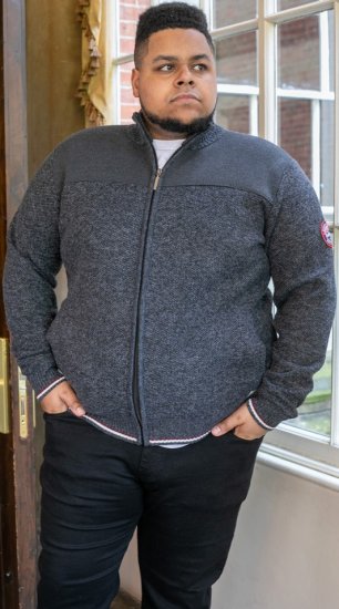 D555 ABERDARE Knitted Zip Through Sweater With Bonded Check Lining Charcoal Marl - Pulovere & hanorace - Pulovere & Hanorace Bărbați Mărimi Mari