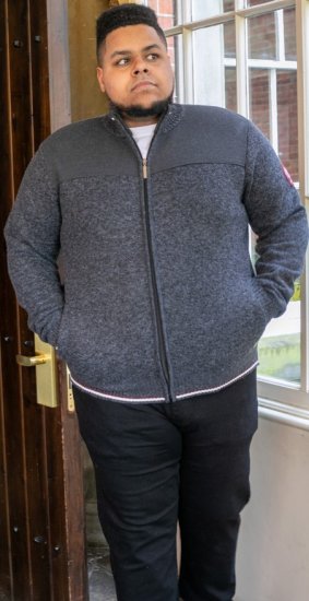 D555 ABERDARE Knitted Zip Through Sweater With Bonded Check Lining Charcoal Marl - Pulovere & hanorace - Pulovere & Hanorace Bărbați Mărimi Mari